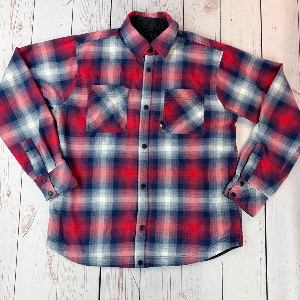 The North Face Mens Reversible Insulated Flannel Shirt Jacket Red Blue Plaid M